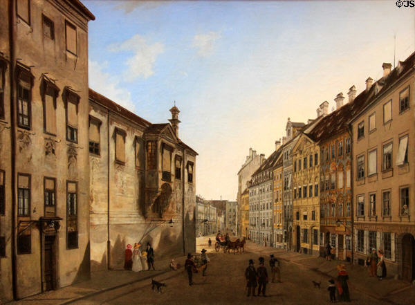 Residenzstrasse in Munich looking to Max-Joseph-Platz painting (1826) by Domenico Quaglio at Neue Pinakothek. Munich, Germany.
