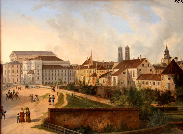 Royal Residence in Munich from Northeast painting (1827) by Domenico Quaglio at Neue Pinakothek. Munich, Germany.