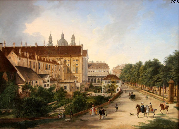 North side of Royal Residence in Munich painting (1828) by Domenico Quaglio at Neue Pinakothek. Munich, Germany.