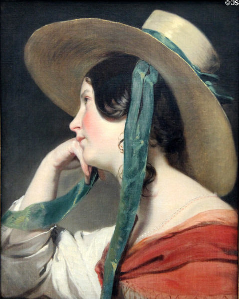 Maiden with Straw Hat painting (c1835) by Friedrich von Amerling at Neue Pinakothek. Munich, Germany.