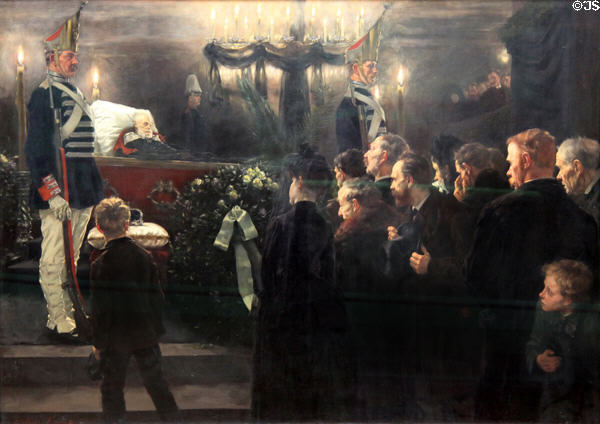 Kaiser Wilhelm I Lying-In-State in Berlin Cathedral painting (1888) by Arthur Kampf at Neue Pinakothek. Munich, Germany.