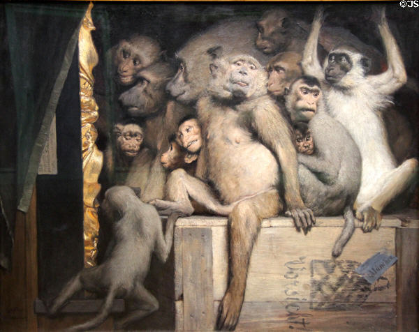 Monkeys as Judges of Art painting (1889) by Gabriel von Max at Neue Pinakothek. Munich, Germany.
