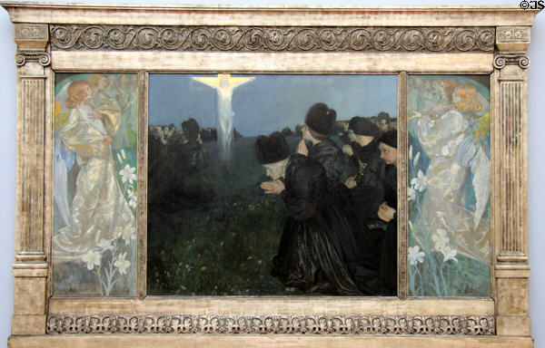Good Friday - Adoration of the Cross painting (1895) by Julius Exter at Neue Pinakothek. Munich, Germany.