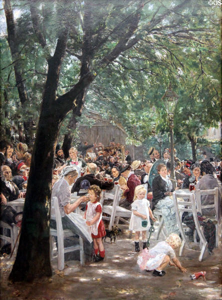 Munich Beer Garden painting (1884) by Max Liebermann at Neue Pinakothek. Munich, Germany.