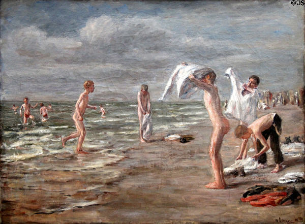 Boys Bathing painting (1898) by Max Liebermann at Neue Pinakothek. Munich, Germany.