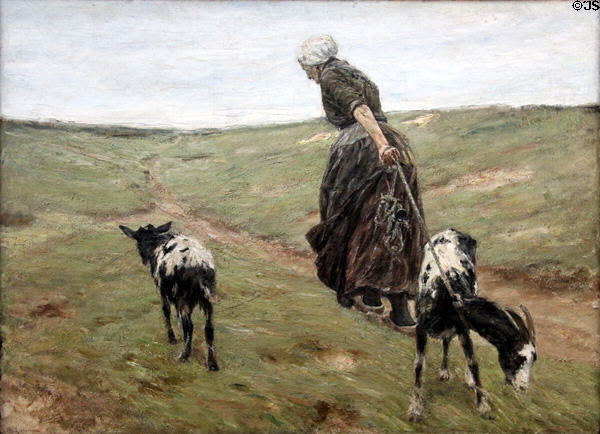 Woman with Goats in Dunes painting (1890) by Max Liebermann at Neue Pinakothek. Munich, Germany.