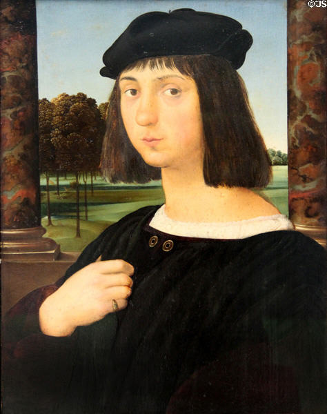 Portrait of Young Man painting (1510-20) by Umbrian Master at Neue Pinakothek. Munich, Germany.