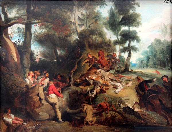 Boar Hunt painting after Rubens (1839) by Eugène Delacroix at Neue Pinakothek. Munich, Germany.