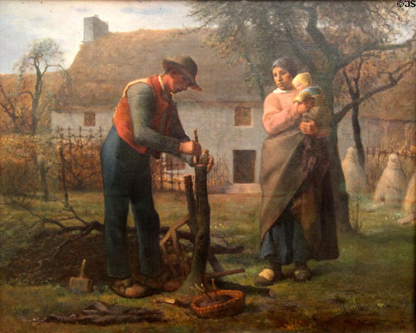 Farmer Inserting Graft on Tree painting (1855) by Jean-François Millet at Neue Pinakothek. Munich, Germany.