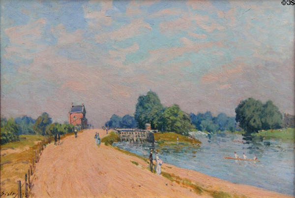 Road to Hampton Court painting (1874) by Alfred Sisley at Neue Pinakothek. Munich, Germany.