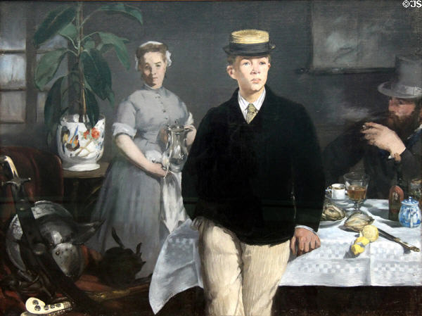 Luncheon in the Studio painting (1868) by Édouard Manet at Neue Pinakothek. Munich, Germany.