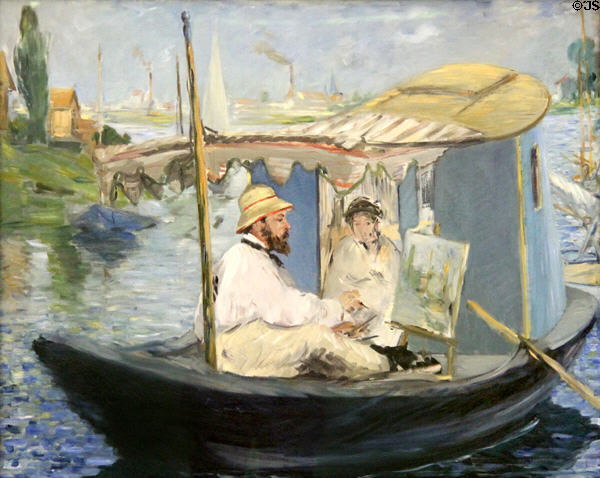 Monet Painting on his Studio Boat (1874) by Édouard Manet at Neue Pinakothek. Munich, Germany.