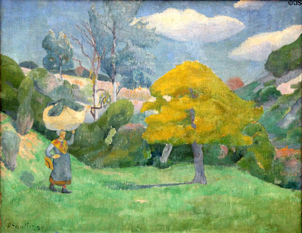 Breton Woman Carrying Her Washing painting (1890) by Paul Sérusier at Neue Pinakothek. Munich, Germany.