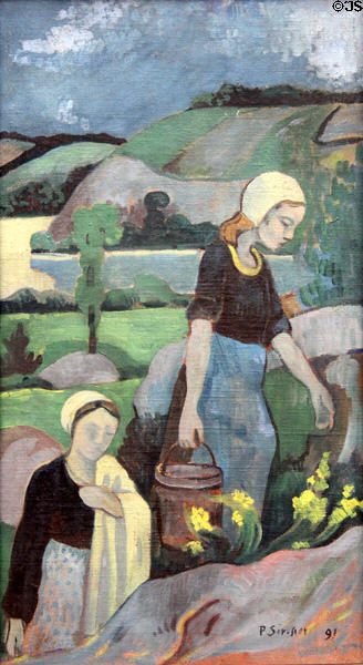 Washerwomen painting (1891) by Paul Sérusier at Neue Pinakothek. Munich, Germany.