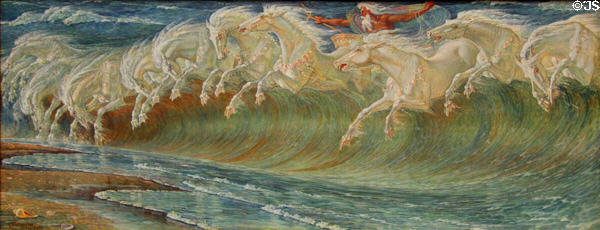 Neptune's Horses painting (1892) by Walter Crane at Neue Pinakothek. Munich, Germany.
