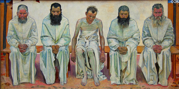 Tired of Life painting (1892) by Ferdinand Hodler at Neue Pinakothek. Munich, Germany.