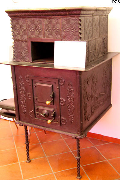 Ceramic stove for heating a room at Brechthaus Museum. Augsburg, Germany.