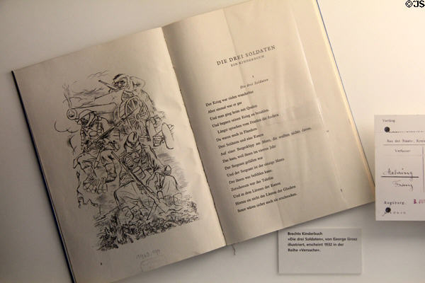 Cartoon by George Grosz (1932) illustrating The Three Soldiers (1939), an anti-war poem by Bertolt Brecht at Brechthaus Museum. Augsburg, Germany.