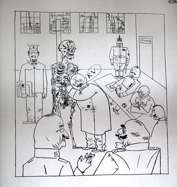 Illustration by George Grosz from Legend of the Dead Soldier (1922) by Bertolt Brecht at Brechthaus Museum. Augsburg, Germany.