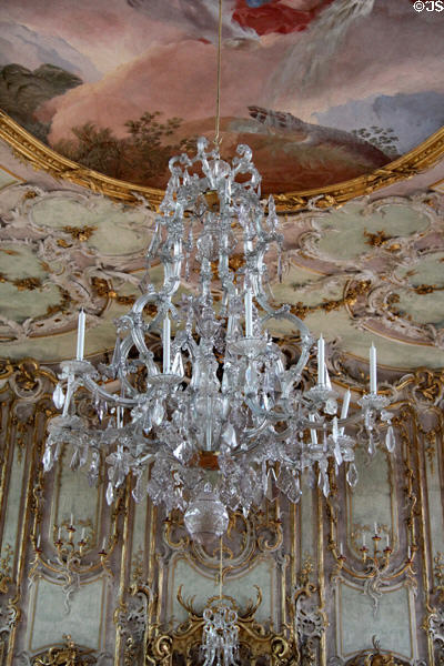 Crystal chandelier in ballroom in Municipal Art Gallery at Schaezler Palace. Augsburg, Germany.