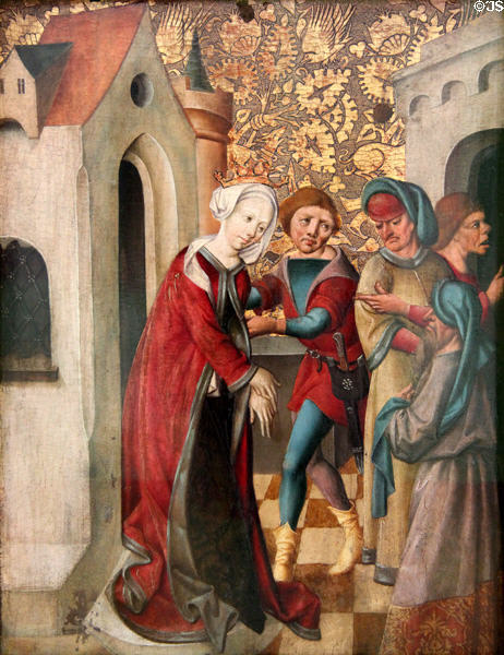 Capture of St Barbara (?) painting (c1480) by Swabian artist in Municipal Art Gallery at Schaezler Palace. Augsburg, Germany.