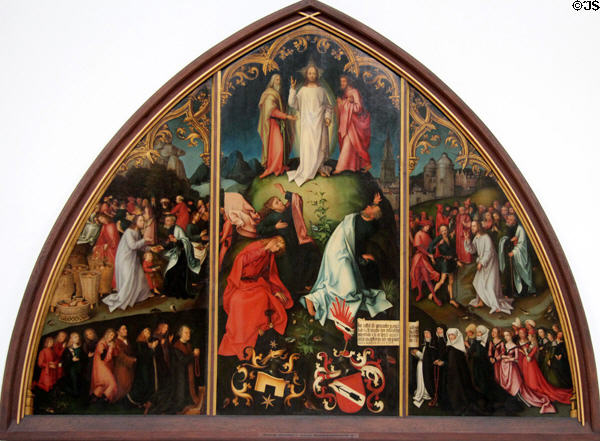 Memorial for Walther Sisters three part painting (1502) by Hans Holbein Elder depicting events in life of Christ in Municipal Art Gallery at Schaezler Palace. Augsburg, Germany.