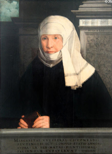 Margarete Peutinger (née Welser) portrait (1543) by Christoph Amberger from Augsburg in Municipal Art Gallery at Schaezler Palace. Augsburg, Germany.