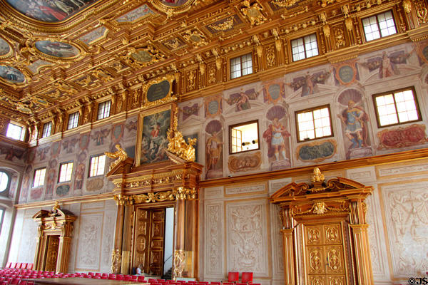 Wall & ornate doorways in Goldener Saal at Augsburg Rathaus. Augsburg, Germany.