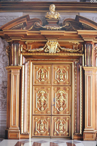 Ornate doorway in Goldener Saal at Augsburg Rathaus. Augsburg, Germany.