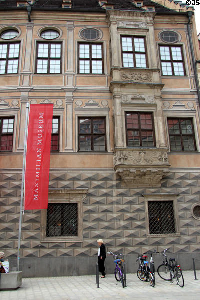Maximilian Museum housed in a Renaissance town palace (1546) features decorative arts & metal work. Augsburg, Germany.