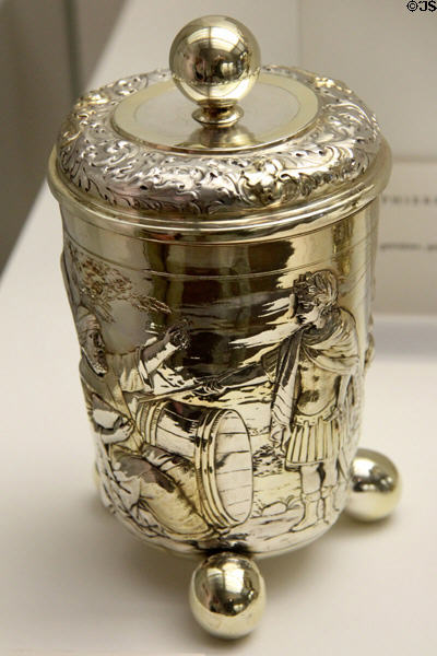 Covered silver cup with images of Alexander & Diogenes (c1670) by goldsmith Hans III Petrus from Augsburg at Maximilian Museum. Augsburg, Germany.