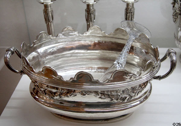 Silver montieth for rinsing wine glasses between uses (1779-81) from dinner service of Tsarina Catherine II for Perm Governorate (Russian Empire) by goldsmith Emanuel Gottfried Meisgeyer from Augsburg at Maximilian Museum. Augsburg, Germany.