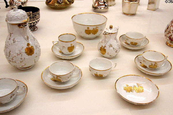Meissen white porcelain coffee service with Augsburg gold trim (c1750) attr. Abraham Seutter at Maximilian Museum. Augsburg, Germany.
