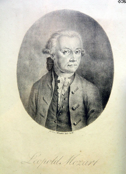 Leopold Mozart lithograph (1816) by Heinrich E. Wintter at Mozarthaus Museum. Augsburg, Germany.