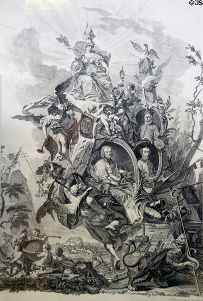 Copper engraving (mid 18thC) featuring Siegmund Christoph Graf Schrattenbach, important patron to Mozart family, by Joseph & Johann Klauber at Mozarthaus Museum. Augsburg, Germany.