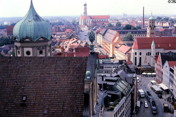 View from Perlach bell tower along Maximilianstraße. Augsburg, Germany.