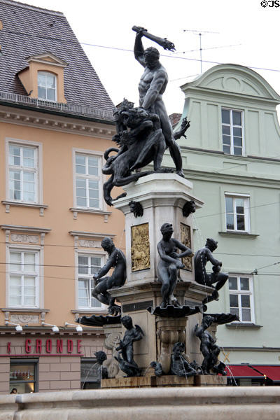 Hercules Fountain (c1600) representing Hercules slaying the hydra with three Naiads below by Adriaen de Vries & cast by Wolfgang Neidhardt on Maximilianstraße. Augsburg, Germany.