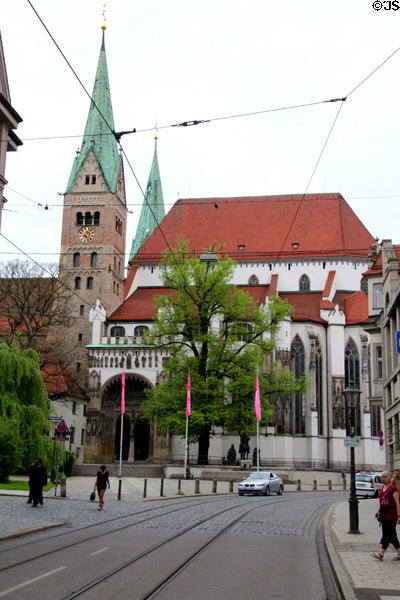 Augsburg Cathedral (1075, 14thC) built on site of several previous churches & noted for its two towers which are visible from the whole city. Augsburg, Germany. Style: Romanesque & Gothic.