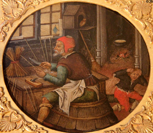 Arrow Carver painting (after 1616) by Pieter Breughel the Younger from Antwerp at Bamberg City Museum. Bamberg, Germany.