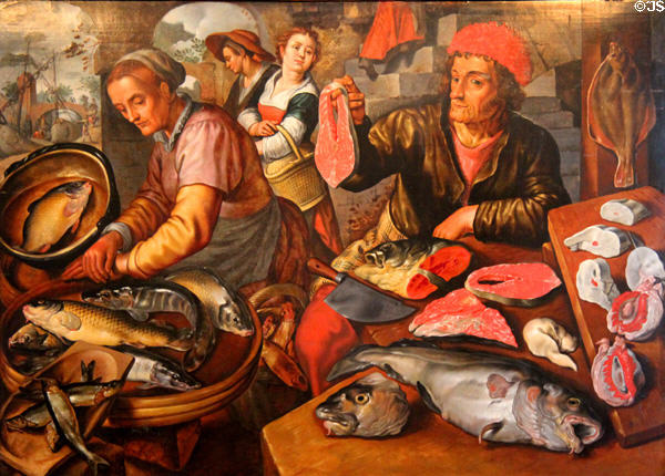 Fish Market painting (1516) by Joachim Beuckelaer from Antwerp at Bamberg City Museum. Bamberg, Germany.