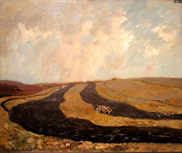 Franconian Landscape with Farmers Plowing painting (after 1943) by Fritz Bayerlein at Bamberg City Museum. Bamberg, Germany.