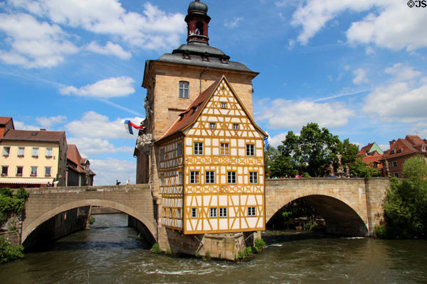 Bamberg Old Town Hall (originally built 1467) on artificial island in River Regnitz when supposedly local Bishop refused to give land for building. Bamberg, Germany.