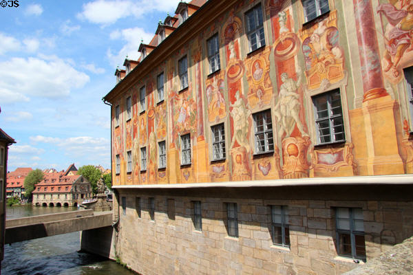 Rococo mural (1755) by Johann Anwander on western facade of Bamberg Old Town Hall. Bamberg, Germany.