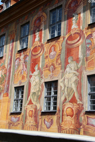 Trompe l'oeil details of Rococo mural (1755) by Johann Anwander on Bamberg Old Town Hall. Bamberg, Germany.