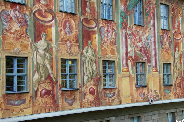 Rococo mural (1755) by Johann Anwander on eastern facade of Bamberg Old Town Hall. Bamberg, Germany.