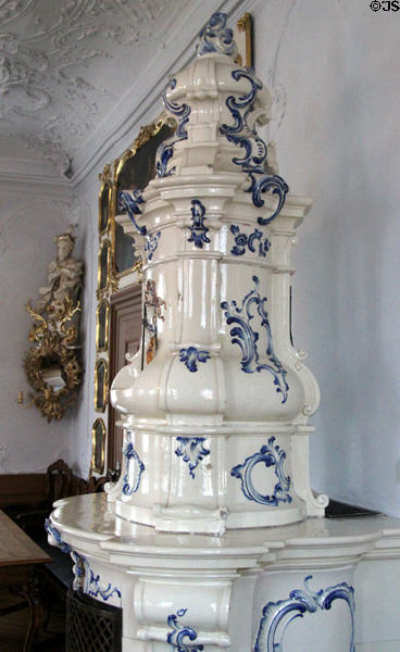 Ceramic stove in Bamberg Old Town Hall Rococo meeting room. Bamberg, Germany.
