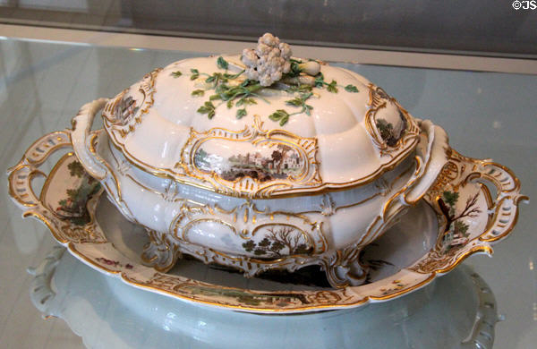 Nymphenburg porcelain tureen with landscapes (c1765) at Bamberg Old Town Hall Museum of Faience & Porcelain. Bamberg, Germany.