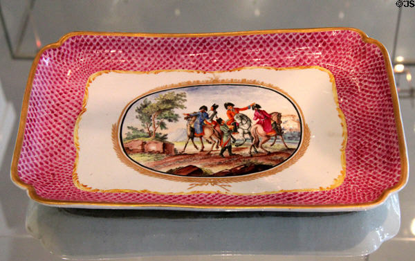 Gotha porcelain tablet with horse riders (c1775-80) at Bamberg Old Town Hall Museum of Faience & Porcelain. Bamberg, Germany.
