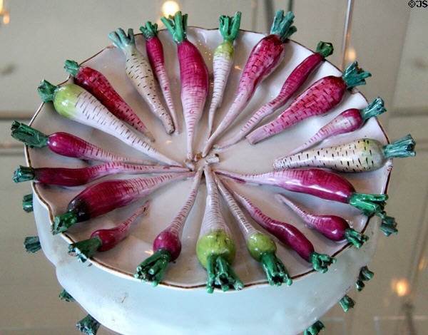 Faience showpiece in form of bowl radishes (c1754-62) by Paul Hannong of Strasbourg, France at Bamberg Old Town Hall Museum of Faience & Porcelain. Bamberg, Germany.