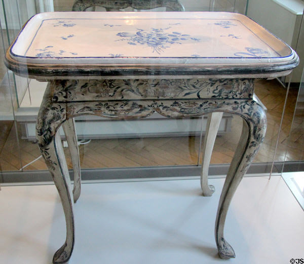 Tea table with faience top (1770) by Jan Hillerström (?) of Rörstrand at Bamberg Old Town Hall Museum of Faience & Porcelain. Bamberg, Germany.